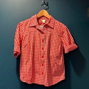 Red and White Gingham Check Print Shirt.